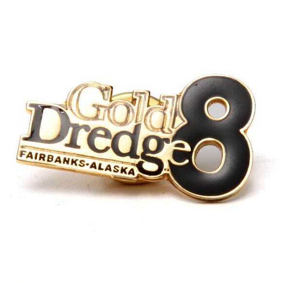 Gold Dredge 8 Fairbanks Alaska Pin Enamelled Metal Gold Black Souvenir Travel - Picture 5 of 5